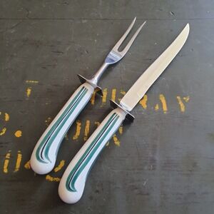 Clement Company Northampton Massachusetts Stainless Steel Carving Set Ceramic